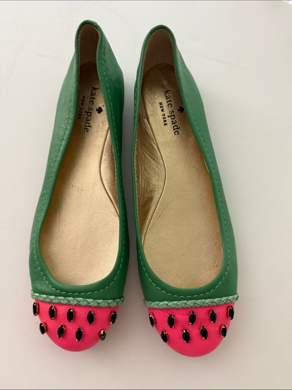 kate spade Green and Pink Watermelon  Studded Cap-Toe Ballet Flats